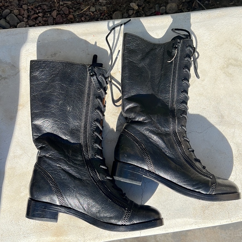Via Spiga lace-up black leather boots